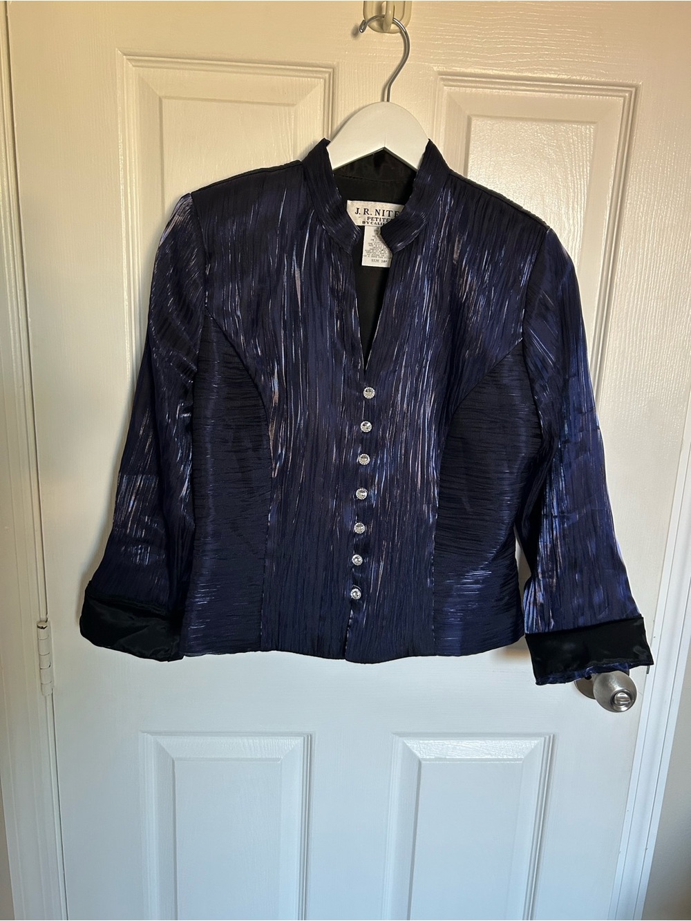 Navy Shimmer Button-Front Women's Shirt